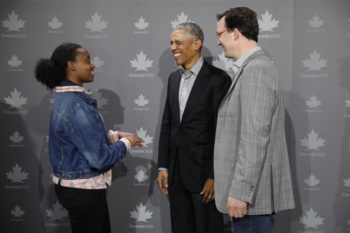 stevebeckta's tweet photo. I had the honour to introduce Gloria from the @bgcottawa to @barackobama The President said “I know you will do great things in this world.”  I know her life’s trajectory -and belief in herself- will be changed forever. 🙏 @Canada2020 for this once-in-a-lifetime opportunity https://t.co/vWAGYqMtiN
