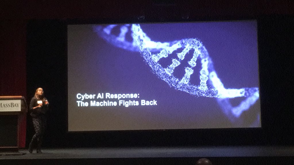 Towerwall's tweet photo. Madison DeJesus tells us about @Darktrace and their Antigena AI that detects early-stage cyber threats. #summitbuzz19 https://t.co/cEpI9pTa4y