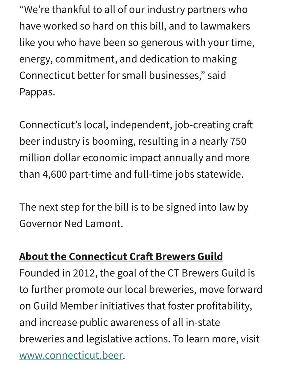 CRAFT CT: Yesterday Gov. <a href="/NedLamont/">Ned Lamont</a> Signed into Law S.B. 647 Allowing Breweries To Sell Up To 3 cases of 16oz Cans or 4 cases of 12oz Cans plus other improvements to the #CTBeer Industry. #craftbeer #law