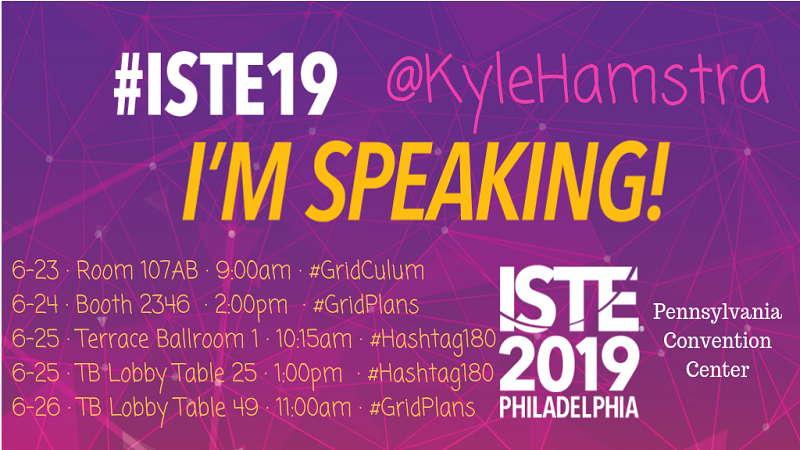 KyleHamstra's tweet photo. I'm grateful to @iste for these opportunities to share some of my passions. I'm all the more excited to hear your ideas and learn from you. Can't wait to connect with you at #iste19! #Presentersofiste #istebytes #FlipgridFever #Hashtag180 #GridPlans #GridCulum #NCDLCN #wonderwake https://t.co/ZfFGm4B9tP