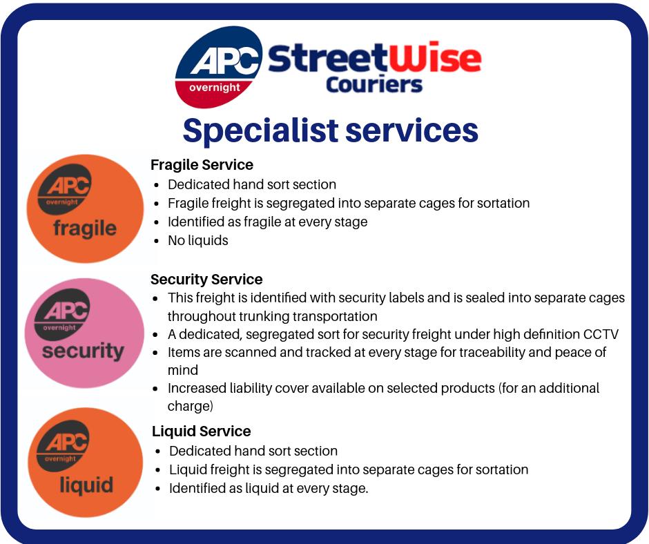 Did you know that APC Overnight offer specialist services* if your parcels need a bit of extra TLC? #apcovernight #specialistservices #courier #warwickshire #westmidlands #streetwisemidlands *additional charges may apply, please contact us to discuss your rates 01926 456150