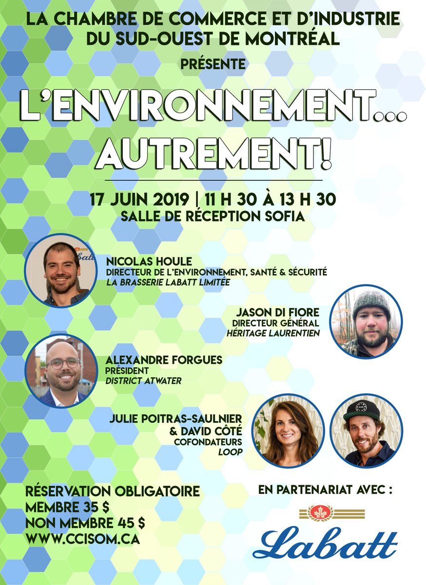 Dans le cadre de la Journée mondiale de environnement, la CCISOM, en partenariat avec La Brasserie Labatt Limitée, L'Environnement... Autrement! <a href="/LabattBreweries/">Labatt Breweries of Canada</a> #ccisomtl Pour plus d'informations, cliquez sur le lien suivant : ccsom.ca/lenvironnement…