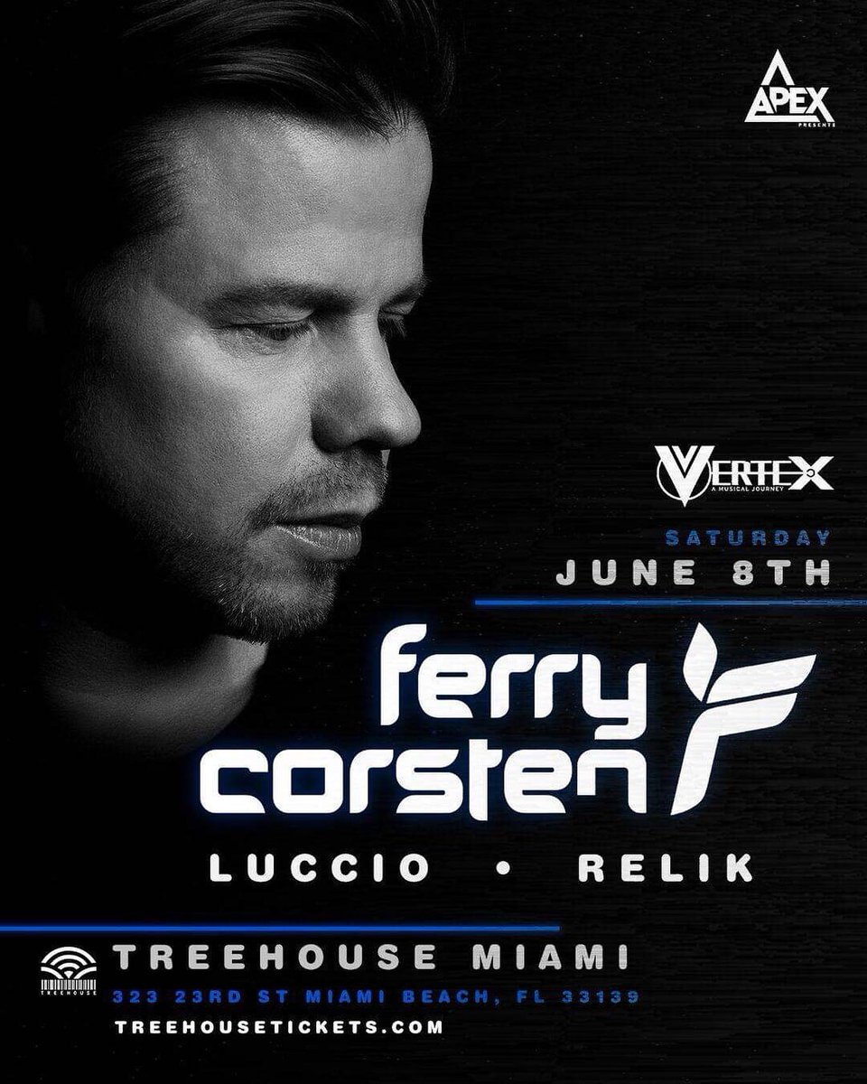 ADRFM's tweet photo. Catch @FerryCorsten on the air tonight at 8pm EDT and live in person this Saturday at @treehousemiami alongside our resident DJ Relik! https://t.co/uw15aGJ02O