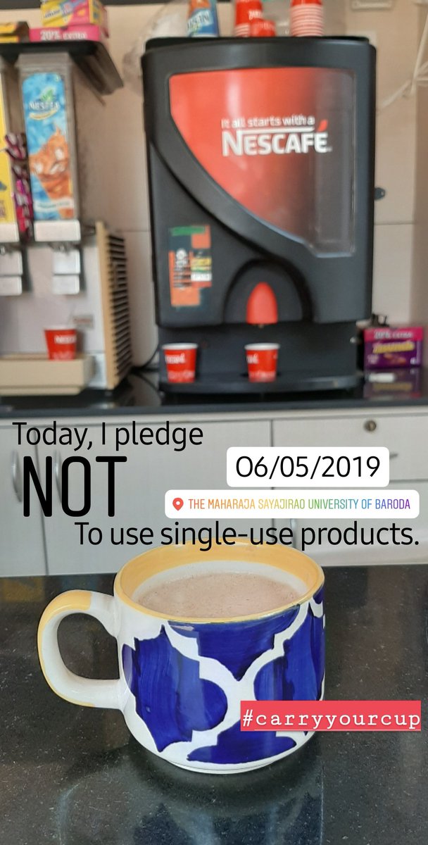 vaidehishah15's tweet photo. From a local survey, more than 300 cups are disposed/day/chai-stall. For this, if each one of us can carry our own cup to the favorite chai stall, we can reduce our contribution to wastes mountains! 
I have started, what about you?? 
#carryyourcup https://t.co/M2l0P8NknM