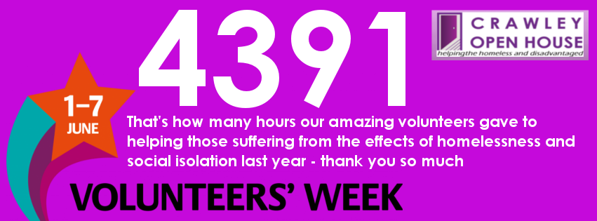 CrawleyOpenHse's tweet photo. We have so many incredible people who give up their time to help those suffering the effects of homelessness or social exclusion, a huge thank you to every single one of the hundreds of people who volunteer at Crawley Open House. 

#volunteersweek #homeless https://t.co/awIjAmSsI1