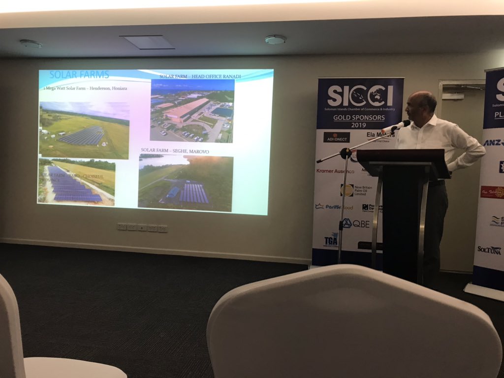 HildaLamani's tweet photo. SICCI business after 5 event hosted by Solomon Power, striving to increase accessibility &amp; affordability in Solomon Islands with projects like Solar Farms and the Tina River Hydro Power project. @SolomonChamber with the #solomonpower CEO, Mr. Pradip Verma. https://t.co/JC0aePfbCH