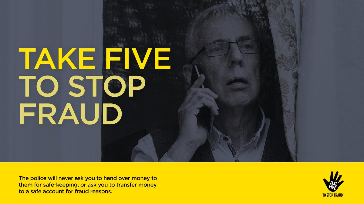 Your bank or the police will never ask you to transfer funds out of your account. Don’t make life easy for criminals, always #TakeFive. Find out more: takefive-stopfraud.org.uk/advice/