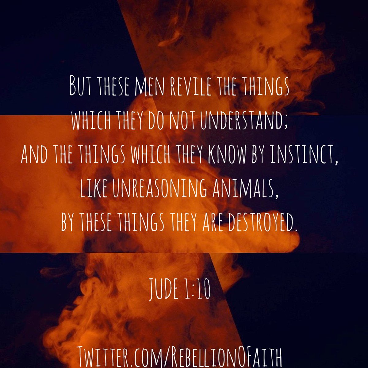 RebellionOFaith's tweet photo. But these men #revile the things which they do not #understand; and the things which they know by #instinct, like #unreasoning #animals, by these things they are #destroyed.
JUDE 1:10 NASB
https://t.co/HO5mFFctlG #sin #Judgement https://t.co/7VjWzNCx5r