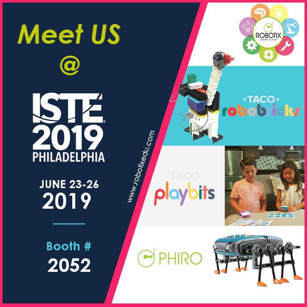 RobotixRP's tweet photo. Excited to participate @iste ...welcoming all educators to our booth #phiro #robobricks #playbits #stem #coding #codingtoy #stemtoy #edtech #screenfree @Pocket_Code #scratch #snap https://t.co/vz06RktIe0