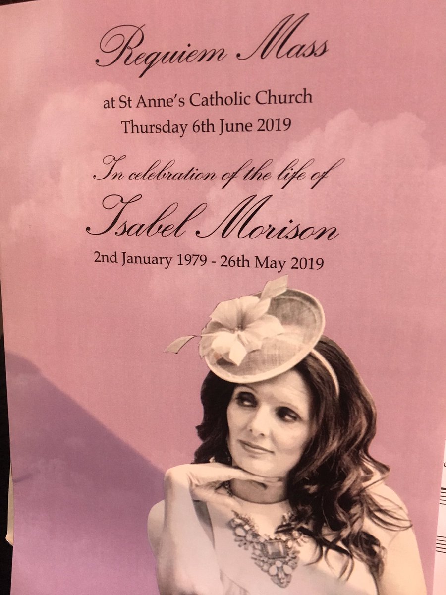 DanielleLThomas's tweet photo. Doesn’t seem that long ago I had the privilege of singing at her wedding...this morning I had the privilege of singing during her final farewell. The packed out church spoke for itself. Isabel Morison, a beautiful person in every way, loved by so many and will be truly missed. 💔 https://t.co/fv6BYyjQoS