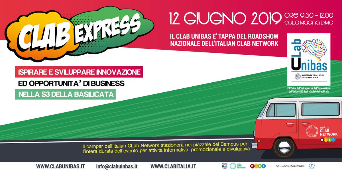il 12 giugno al #clabunibas ospitiamo il camper del #clabexpress, evento itinerante per promuovere la cultura d'impresa