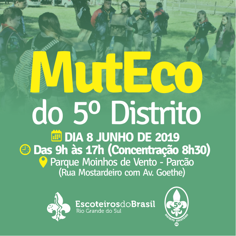 Escoteiros5DE's tweet photo. É SÁBADO!
O nosso #MutEco será neste sábado, dia 8 de junho, das 9h às 17h, no Parque Moinhos de Vento, o Parcão.
Concentração às 8h30, na entrada da Rua Mostardeiro com Av. Goethe.
Esperamos todos os grupos do nosso Distrito lá!
#Escoteiros5DE https://t.co/1t2asSx6S5