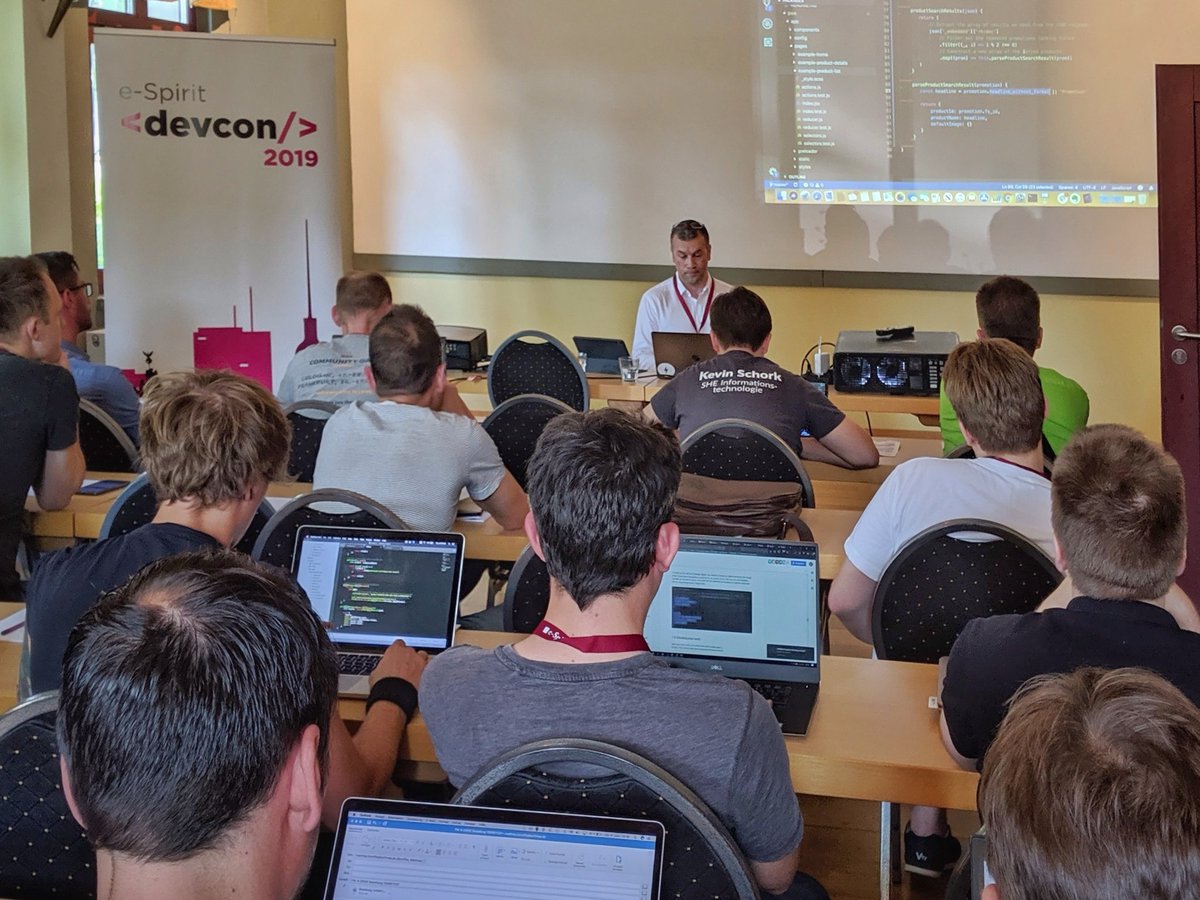sebglock's tweet photo. Fantastic live coding session with @mobify at #eSpiritDevcon demonstrating how to create a PWA powered with content from #firstspirit #CaaS https://t.co/npb6IJ4z42