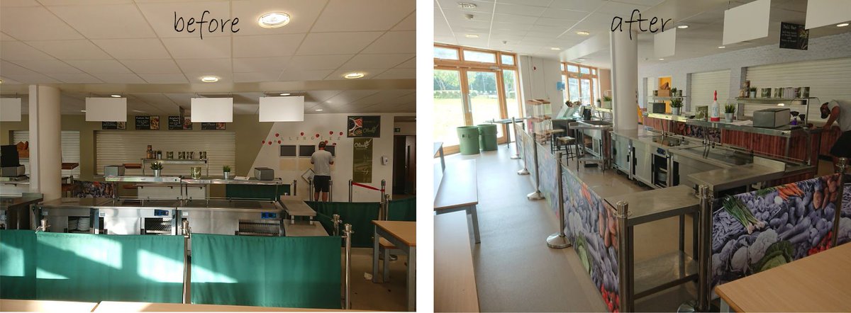 GraphicsHosch's tweet image. By adding graphics to these school canteen barriers &amp;amp; walls it makes this room feel so much more welcoming @OliveDiningLtd #healthyeating #largeformatprint #cafebarriers #branding #uniformwalls #moderntwist #graphics #graphicinstallations