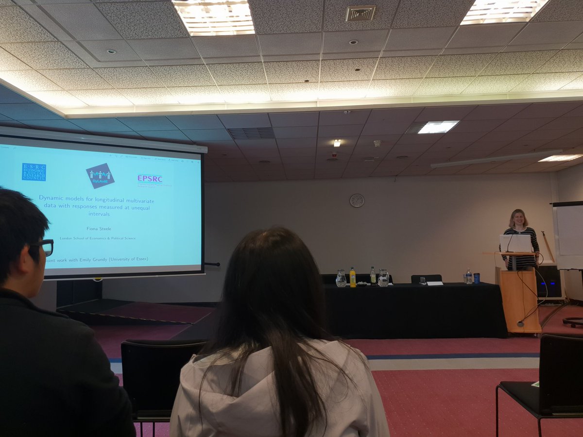 statsyss's tweet photo. Next up! Dynamic longitudinal multivariate models for irregularly-spaced data by the one and only Professor Fiona Steele! #sam2019 #ysstakeover https://t.co/YSz5TUNSgA