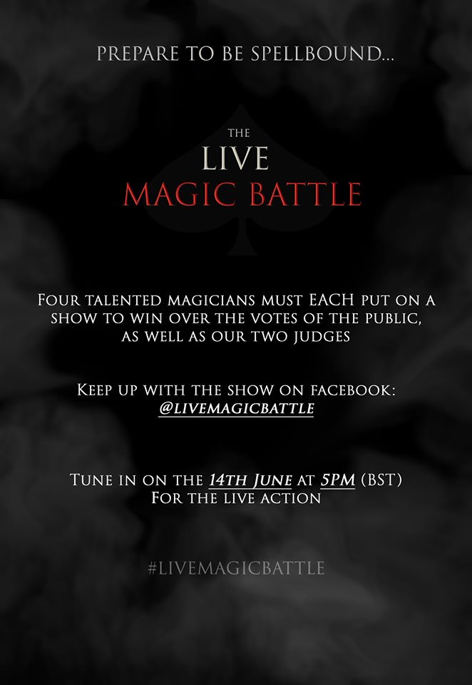 LiveMagicBattle's tweet image. 🎟️ FREE AUDIENCE TICKETS 🎟️
Fancy the chance to see some live #magic in #London on 14th June?
Four #magicians compete for the votes of the judges &amp;amp; the public on The Live Magic Battle.
Apply here - forms.gle/11wbyyJXWcDcDg…
#freetickets #tvtickets #audiencetickets #free #livetv