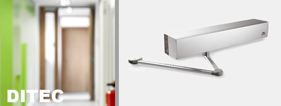 Ditec – Automatic swing door operator. The high performance door operator by Ditec is ideal used for doors weighing up to 315 kg in the push-arm version. A single operator and two arms is all that’s needed to configure a single entrance. #ditec #automation buff.ly/2yPea1y