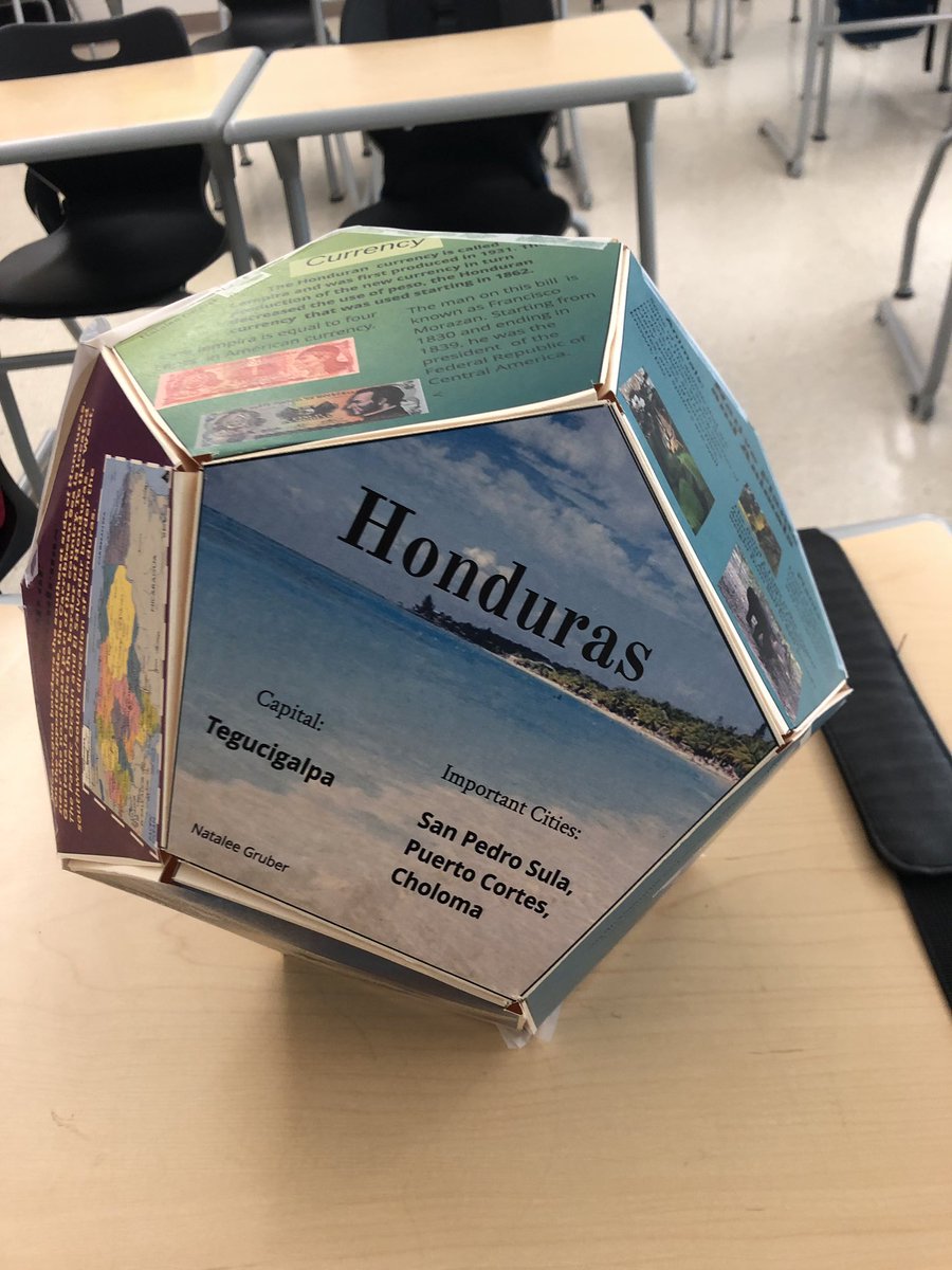 bendekoj_'s tweet photo. Mrs. Burke’s 6th grade Geography class did an amazing job creating a dodecahedron using @lucidpress. The project was a culminating activity for their unit on Central America.  They are impressive!!  #kkidslearn https://t.co/TQZRDO2FKc