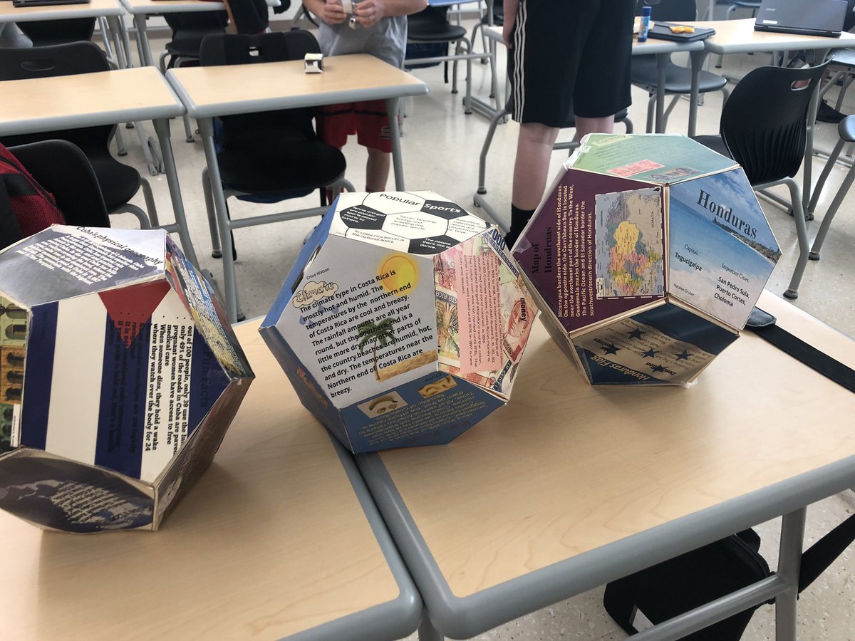 bendekoj_'s tweet photo. Mrs. Burke’s 6th grade Geography class did an amazing job creating a dodecahedron using @lucidpress. The project was a culminating activity for their unit on Central America.  They are impressive!!  #kkidslearn https://t.co/TQZRDO2FKc