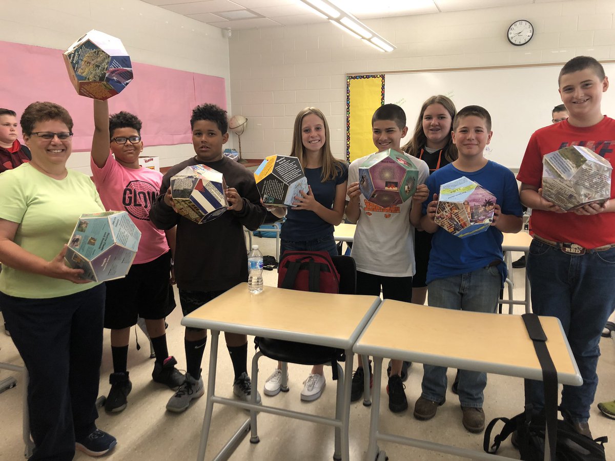 bendekoj_'s tweet photo. Mrs. Burke’s 6th grade Geography class did an amazing job creating a dodecahedron using @lucidpress. The project was a culminating activity for their unit on Central America.  They are impressive!!  #kkidslearn https://t.co/TQZRDO2FKc
