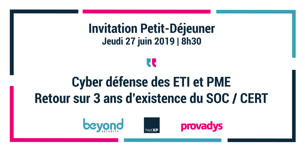 almond_eu's tweet photo. Nous organisons le jeudi 27 juin 2019, en partenariat avec @beyondsecurity un petit-déjeuner animé par @jsteunou : Cyber défense des ETI et PME, retour sur 3 ans d'existence du SOC/CERT. N'hésitez pas à vous inscrire 👉 https://t.co/3ll5lZ4aHF avec @NetXP_Official #cybersécurité https://t.co/bADwqynmNI