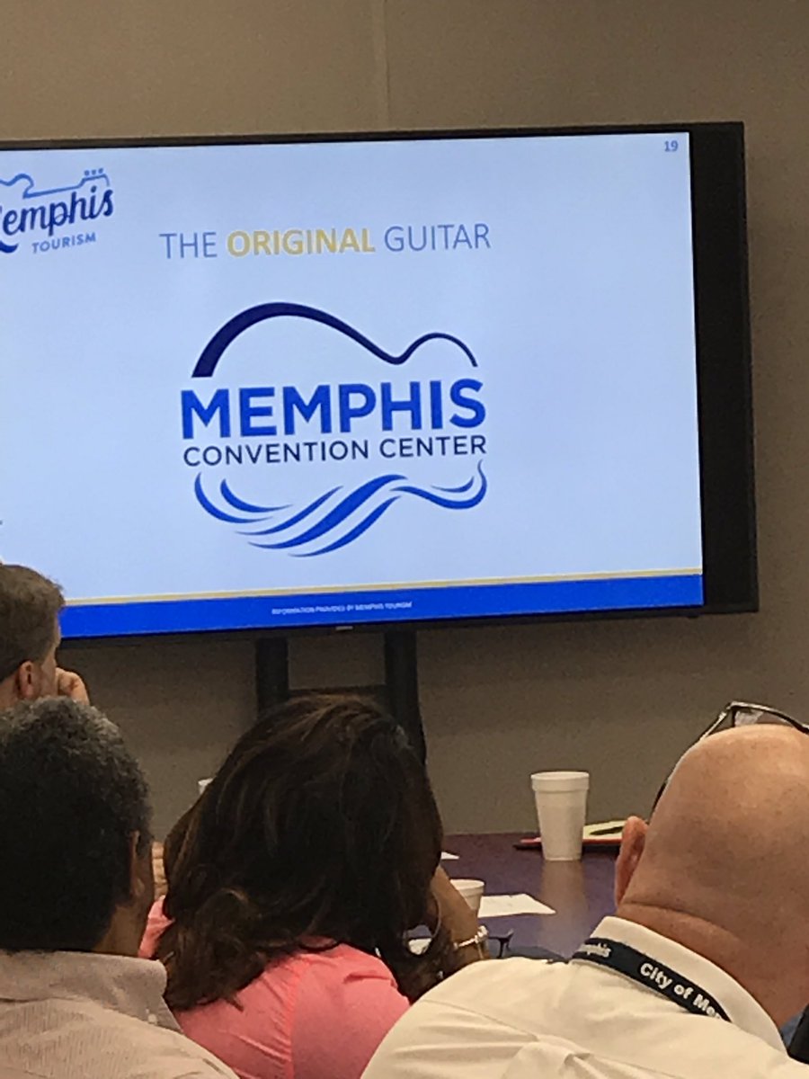MBJReporter's tweet image. Good morning, I’m at a Memphis Convention Center board meeting. Memphis Tourism has been concocting some new logos to pair with the $200 million in renovations, trying to evoke blues and the river. Here are some pictures: