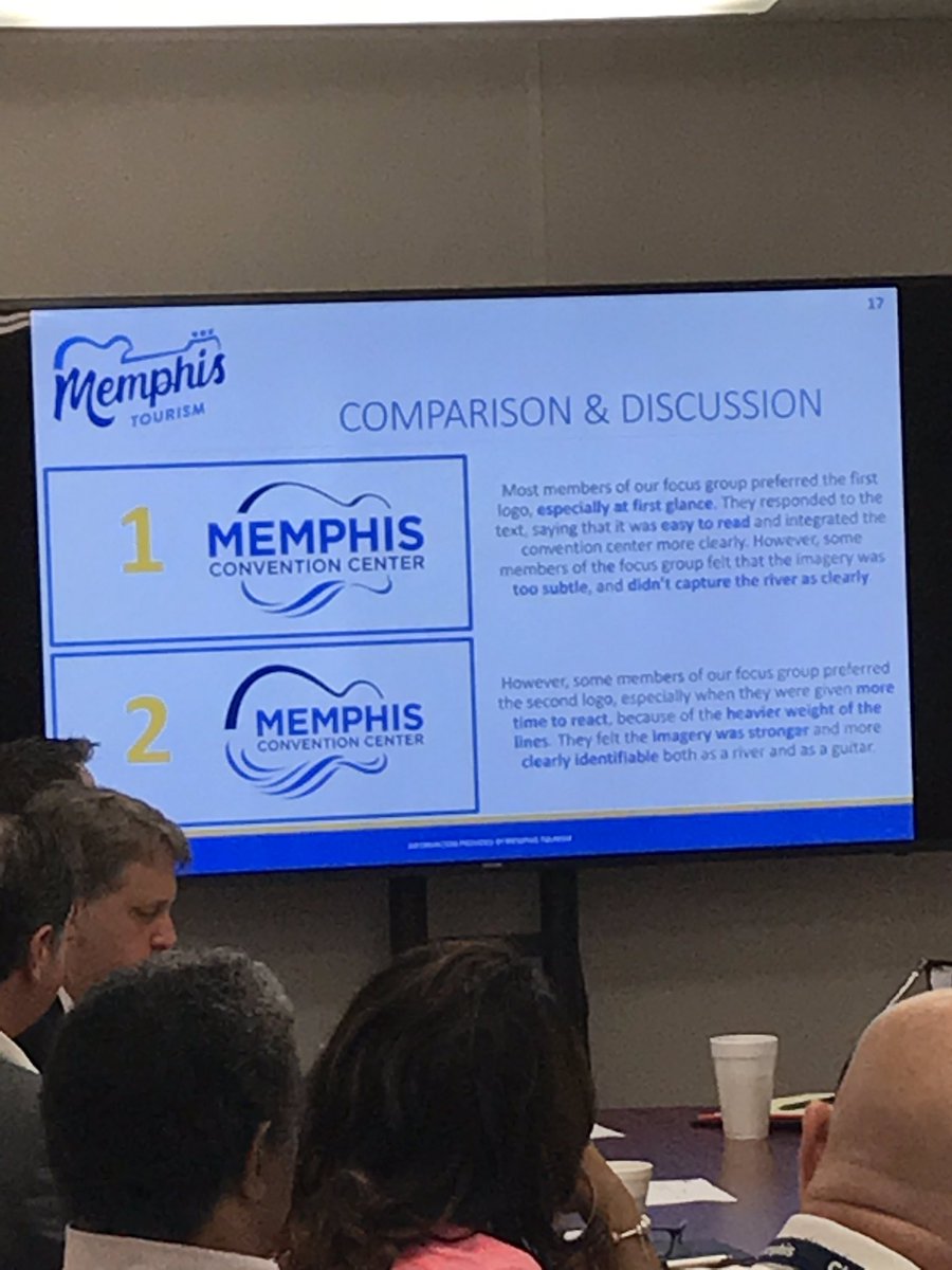 MBJReporter's tweet image. Good morning, I’m at a Memphis Convention Center board meeting. Memphis Tourism has been concocting some new logos to pair with the $200 million in renovations, trying to evoke blues and the river. Here are some pictures: