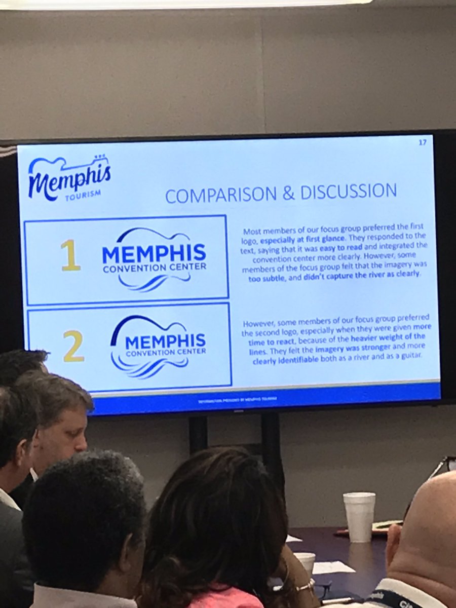 MBJReporter's tweet image. Good morning, I’m at a Memphis Convention Center board meeting. Memphis Tourism has been concocting some new logos to pair with the $200 million in renovations, trying to evoke blues and the river. Here are some pictures: