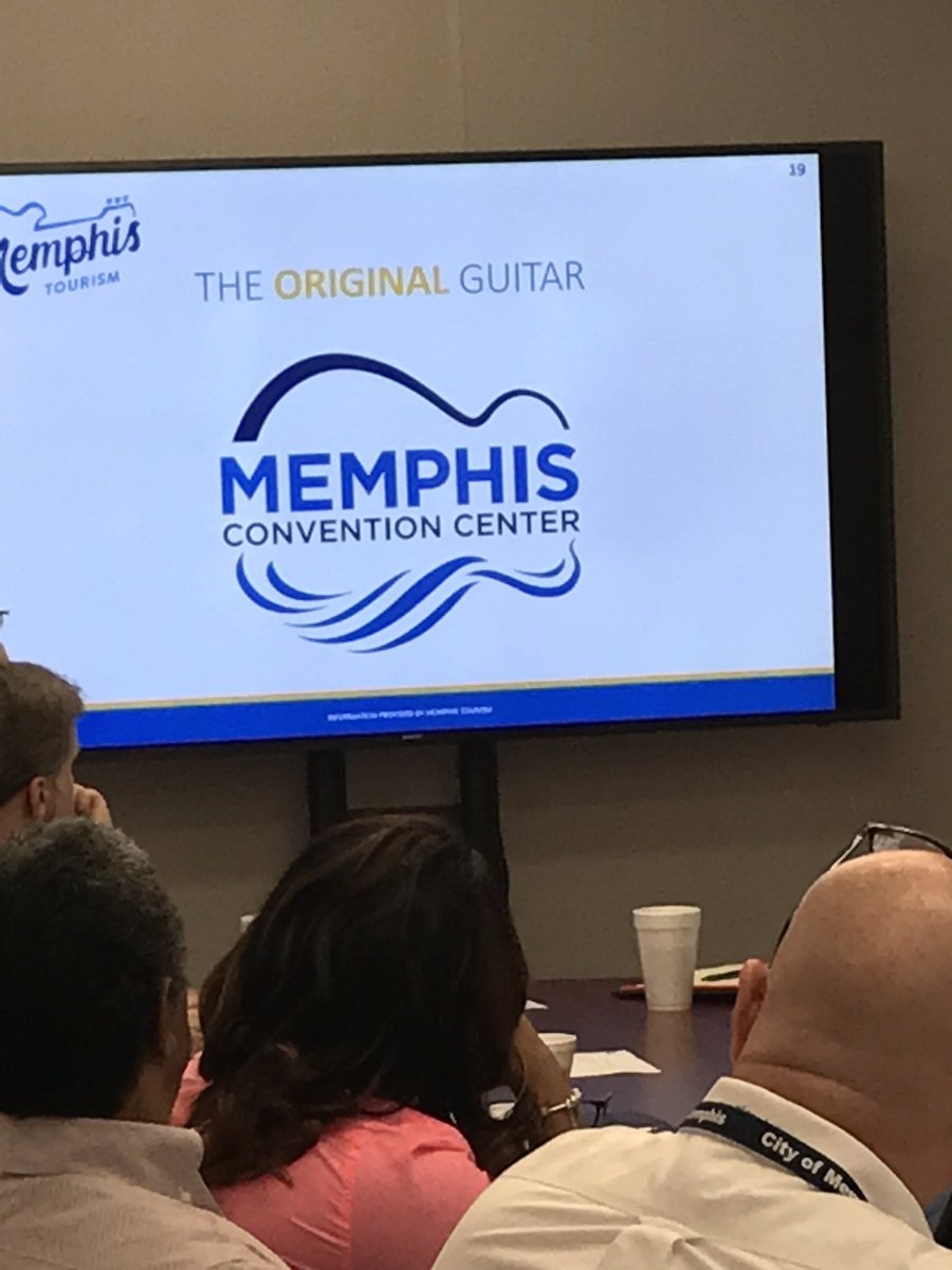 MBJReporter's tweet image. Good morning, I’m at a Memphis Convention Center board meeting. Memphis Tourism has been concocting some new logos to pair with the $200 million in renovations, trying to evoke blues and the river. Here are some pictures: