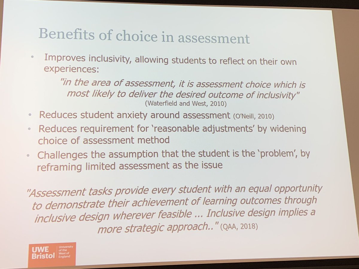 Isobel_Gowers's tweet photo. Thinking about the pros & cons of offering choice in assessments (topics & methods) with @SaraBirdUWE #IPNInclusiveAssessment https://t.co/LtdSY2iN2F