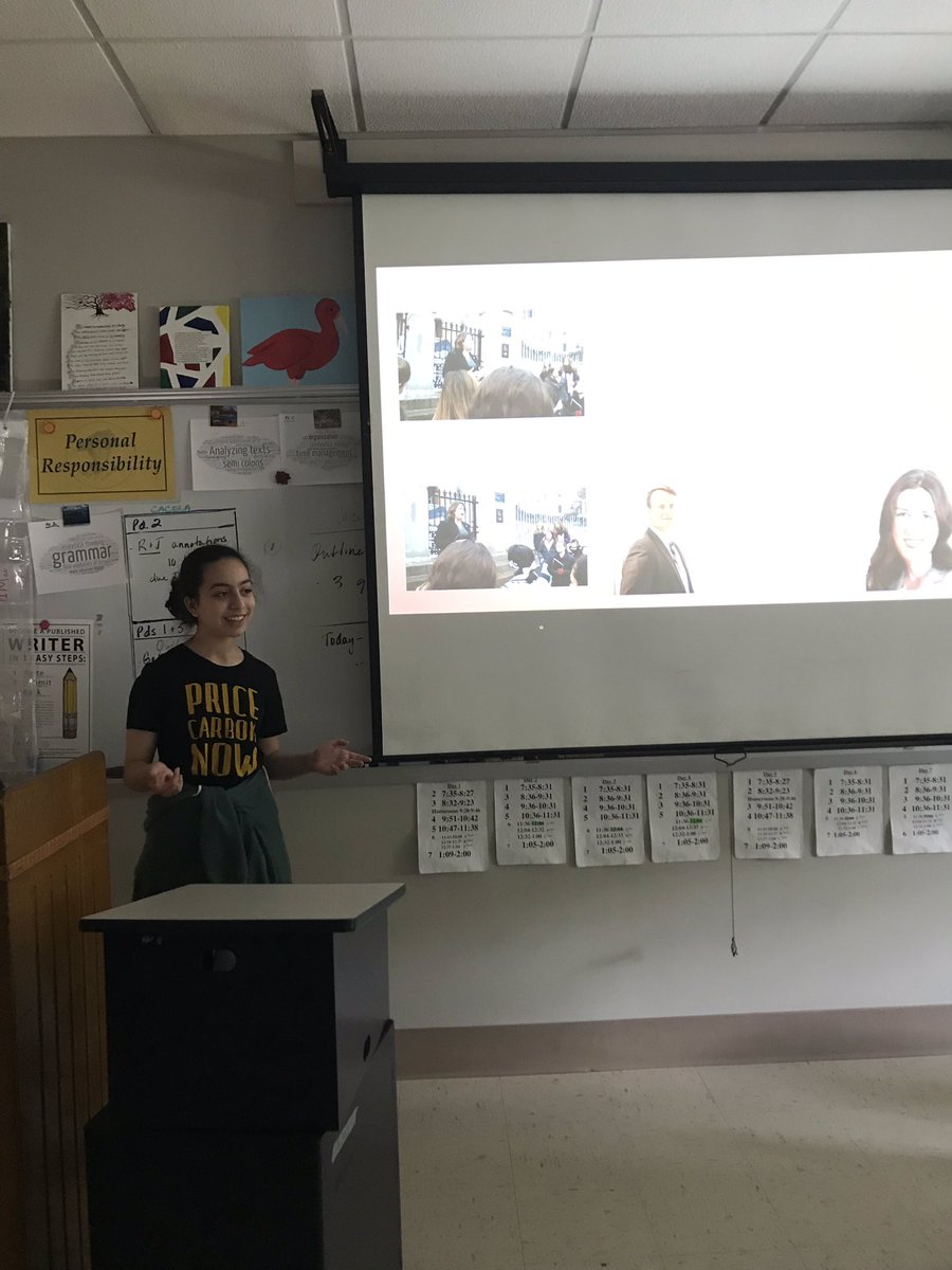 KellyEngTeacher's tweet photo. Many students are passionate about environmental causes. If you look closely this student is wearing her favorite shirt: “price carbon now”. #lawlorclass #ShrewsburyLearns #changemakers https://t.co/uneVaVlImP
