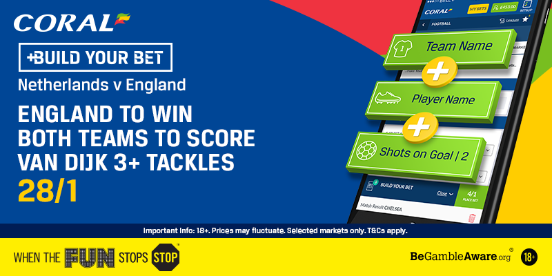 Coral's tweet photo. Fancy this #BuildYourBet? 🤔
England to win ✅
Both teams to score ✅
Van Dijk 3+ tackles ✅
This is now 28/1 on-site!
Combine your own stats for an instant price 👇 https://t.co/L7iq9KE1ew
