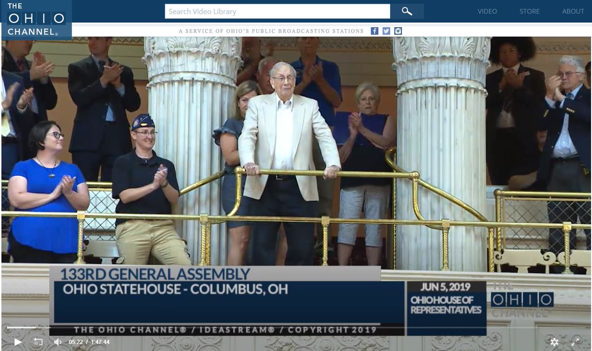 phrontpage's tweet image. Ohio House on Weds welcomed Robert Morrison, a tech 4 with the 601st Tank Destroyer Battalion. He landed on Omaha Beach on D-Day, earned 5 bronze stars, fought in Normandy and central Europe. On Saturday, he celebrates his 100th birthday. Video: ohiochannel.org/video/ohio-hou…