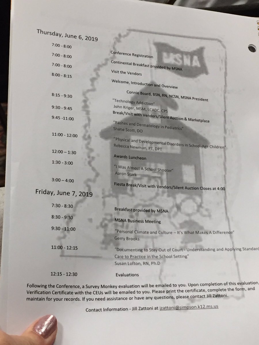 DonnisLou's tweet photo. Day 2 of #MSNA19 opened by MSNA Pres @BoardConnie. We were graciously welcomed by Mayor of Vicksburg. Robust agenda full of info to help SchoolNurses in MS better care for students. Going to be a good day‼️ https://t.co/ePgGWvM3ws