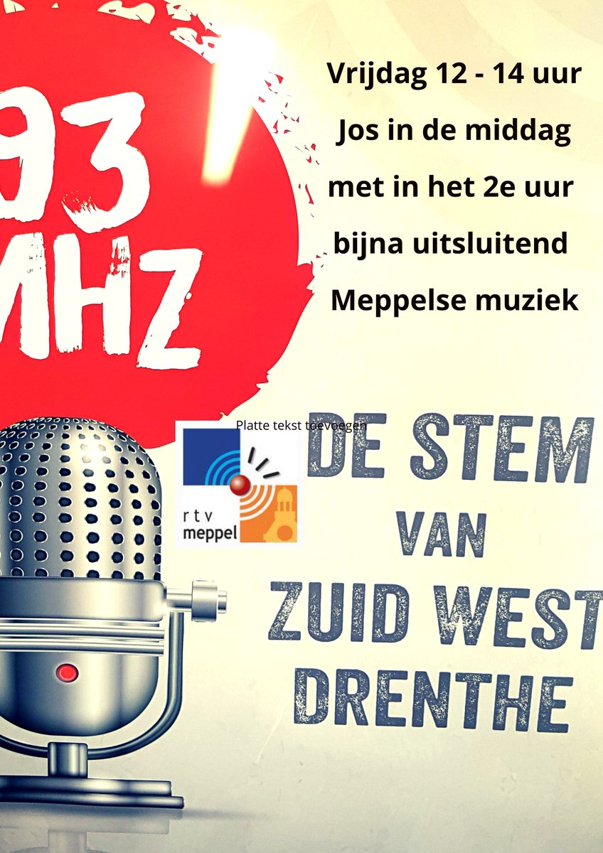 Vrijdag 12 - 14 uur de middagshow van <a href="/RadioMeppel/">RTV-Meppel</a> met filmnieuws van Merel, Een voorbeschouwing op "We gaan dansen" 's avonds in <a href="/ccmdeplataan/">CCM-DePlataan</a> , <a href="/_lindatapken_/">Linda.</a> met de nl release en een uur lang bijna uitsluitende Meppelse muziek. #rtvmeppel #josoprtv