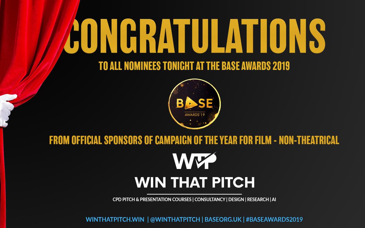 Proud to be a sponsor and to present the award for 'Campaign of the Year, Non-Theatrical' at tonight's <a href="/BASE_org/">BASE</a> Awards at Tobacco Dock, London.

Congratulations to all of the nominees tonight!

#WinThatPitch #BaseAwards2019 #Entertainment