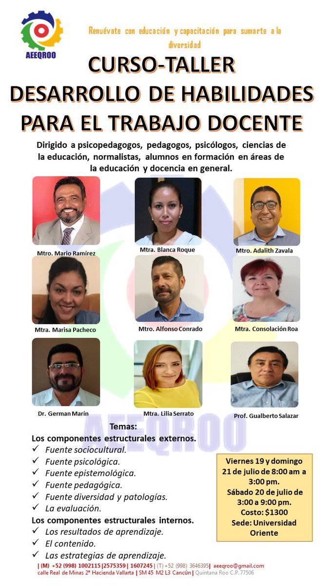 #DesarrolloDeHabilidadesParaElTrabajoDocente participa entre otros expertos el Dr <a href="/gemar66/">Dr. Germán Gabriel Marín Echeverría</a> Una oportunidad para desarrollar habilidades, actitudes y aptitudes docentes en el contexto de la #NuevaEscuelaMexicana <a href="/chetubien/">Comunidad Chetubien</a> <a href="/cancunmio/">CancunMio.com</a> @uo_universidad <a href="/FatimaConcha2/">🐚 Fatima</a> <a href="/wendy_montejo/">Wendy Montejo De La Cruz</a>