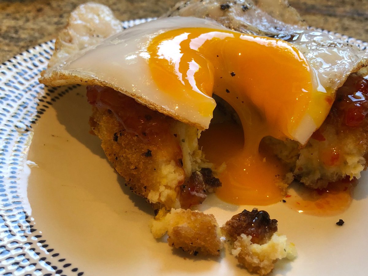 Averyslondon's tweet photo. Definitely A #Guilty #Pleasure - #Smoked #Hadock #FishCake Topped with a Delicious #Ducks #Egg @Averyslondon https://t.co/DbRn4qPHzc