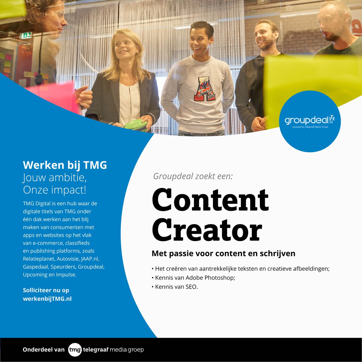 TMGvacatures's tweet photo. Ga jij de uitdaging aan? Solliciteer nu op: https://t.co/UdL6h9REWX https://t.co/Gv3mP0SMFy