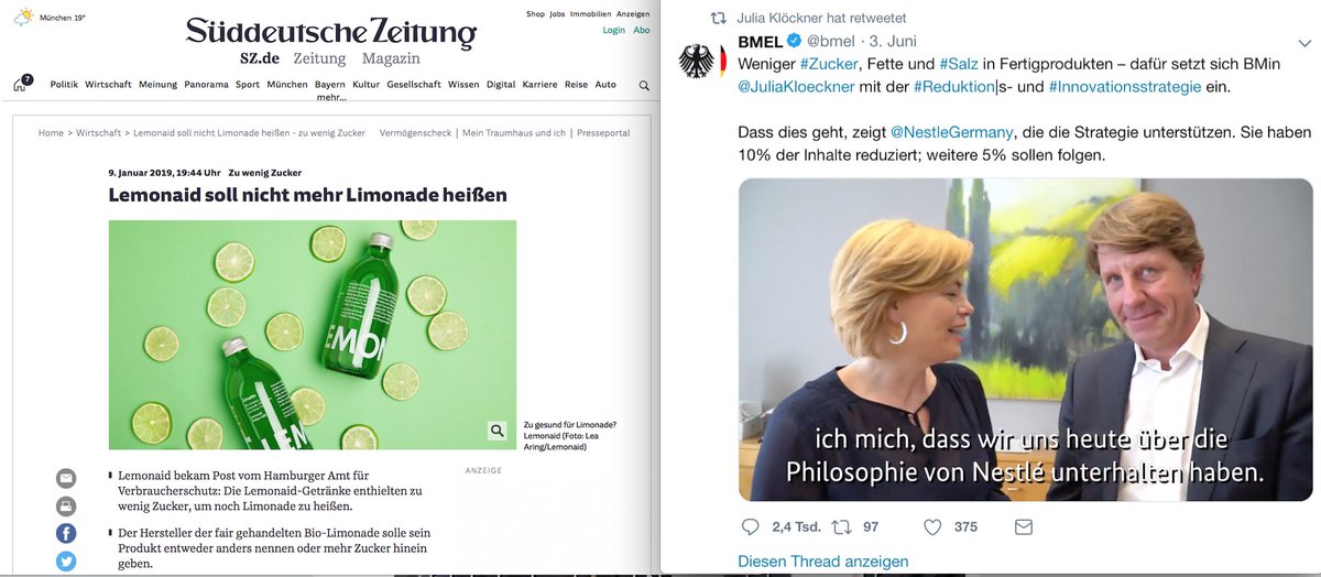 Ist das wirklich Verbraucherschutz - oder eher Konzernschutz, <a href="/JuliaKloeckner/">Julia Klöckner</a>?

Für uns gibt's eine Abmahnung für "zu wenig #Zucker" - und für #Nestle ne 1 mit Sternchen? 😂

#Hatespeaker #kloeckner #CDU #Fail #Lemonaid #Trinkenhilft
