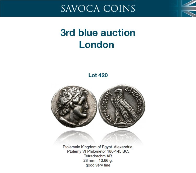 SavocaCoins's tweet photo. 🎉Highlight🎉
For more information about the coin and the auction which takes place this weekend please visit: https://t.co/P7J6eKcbYC
#auction #auctionhouse #coin #coins #münzen #ancientcoins #coincollecting #coincollection #tetradrachm #numismatics #egypt #eagle #silvercoin https://t.co/OKGyHHlcnC