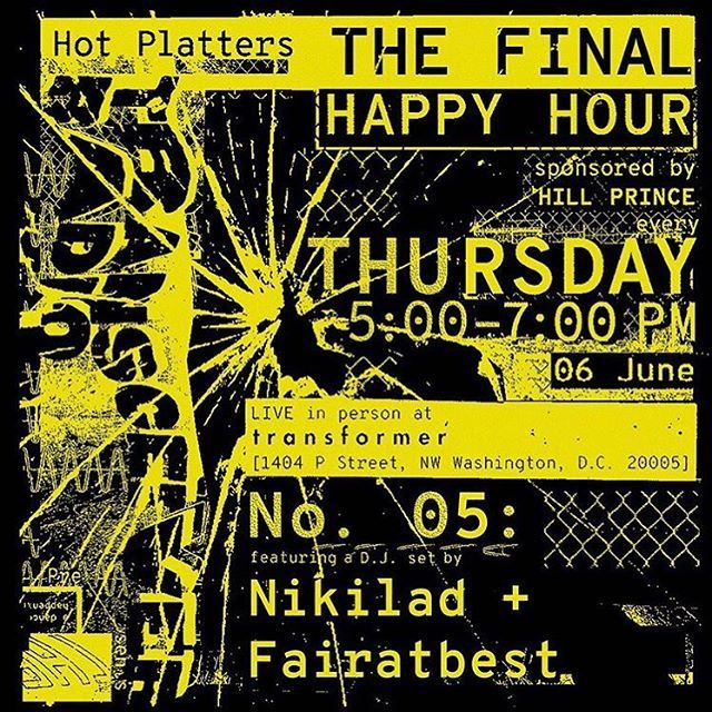 transformerDC's tweet image. The final Hot Platters Happy Hour is TONIGHT (Thursday, June 6) from 5-7pm. Come through to hear  a DJ set from @nikilad &amp;amp; @fairatbest, and sip on some cocktails provided by @hillprincebar! .
.
#transformerdc #transceiverradio #acreativedc #dchappyhour #… bit.ly/2Wof5BD