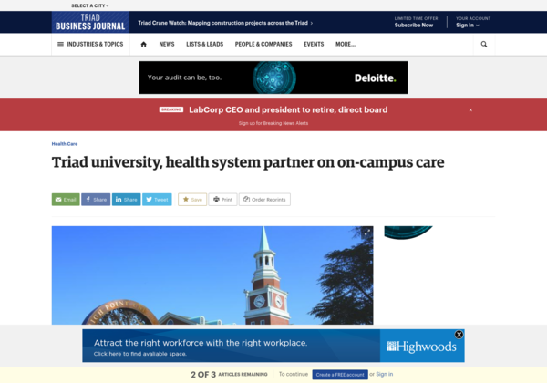 lilpocket21's tweet photo. Triad university, health system partner on on-campus care - Triad Business Journal #JoinTeamAubergine #business #University #HealthSystem #AmericanCityBusinessJournals https://t.co/2ybqUvMuRi https://t.co/RS0ihZZpGf