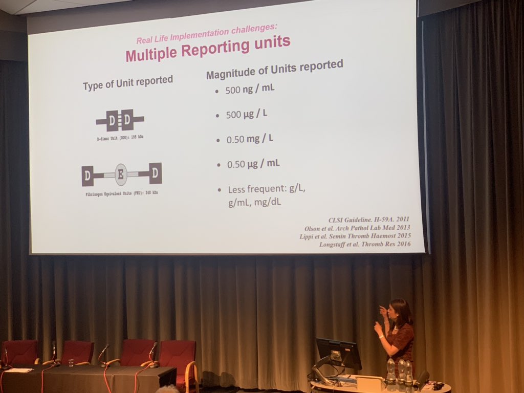 Hina Chaudhry (@hinarchaudhry) on Twitter photo Important message from Dr. Selby: D-dimer assays are neither standardized or harmonized, results for various assays are NOT interchangeable. Multiple reporting units add to confusion in interpretation. #ukneqas #CLH2019 <a href="/Ritaselby1/">Dr. Rita Selby</a> <a href="/sholzberg/">Michelle Sholzberg</a> <a href="/tsengeric/">Eric Tseng</a> <a href="/GloriaLimMD/">Gloria Lim</a> Important message from Dr. Selby: D-dimer assays are neither standardized or harmonized, results for various assays are NOT interchangeable. Multiple reporting units add to confusion in interpretation. #ukneqas #CLH2019 <a href="/Ritaselby1/">Dr. Rita Selby</a> <a href="/sholzberg/">Michelle Sholzberg</a> <a href="/tsengeric/">Eric Tseng</a> <a href="/GloriaLimMD/">Gloria Lim</a>