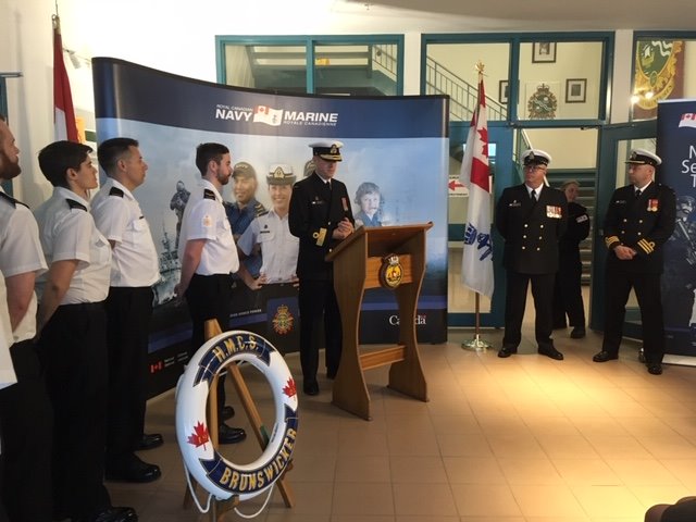 Comd_NAVRES's tweet photo. Here we are ! I am very proud to announce today the official opening of HMCS Brunswicker's new satellite sub-unit in Moncton. Not only will it provide a maritime capability to the community, but it will also allow our sailors to serve near the Moncton area. @CityofMoncton https://t.co/e0bwOpi5KT