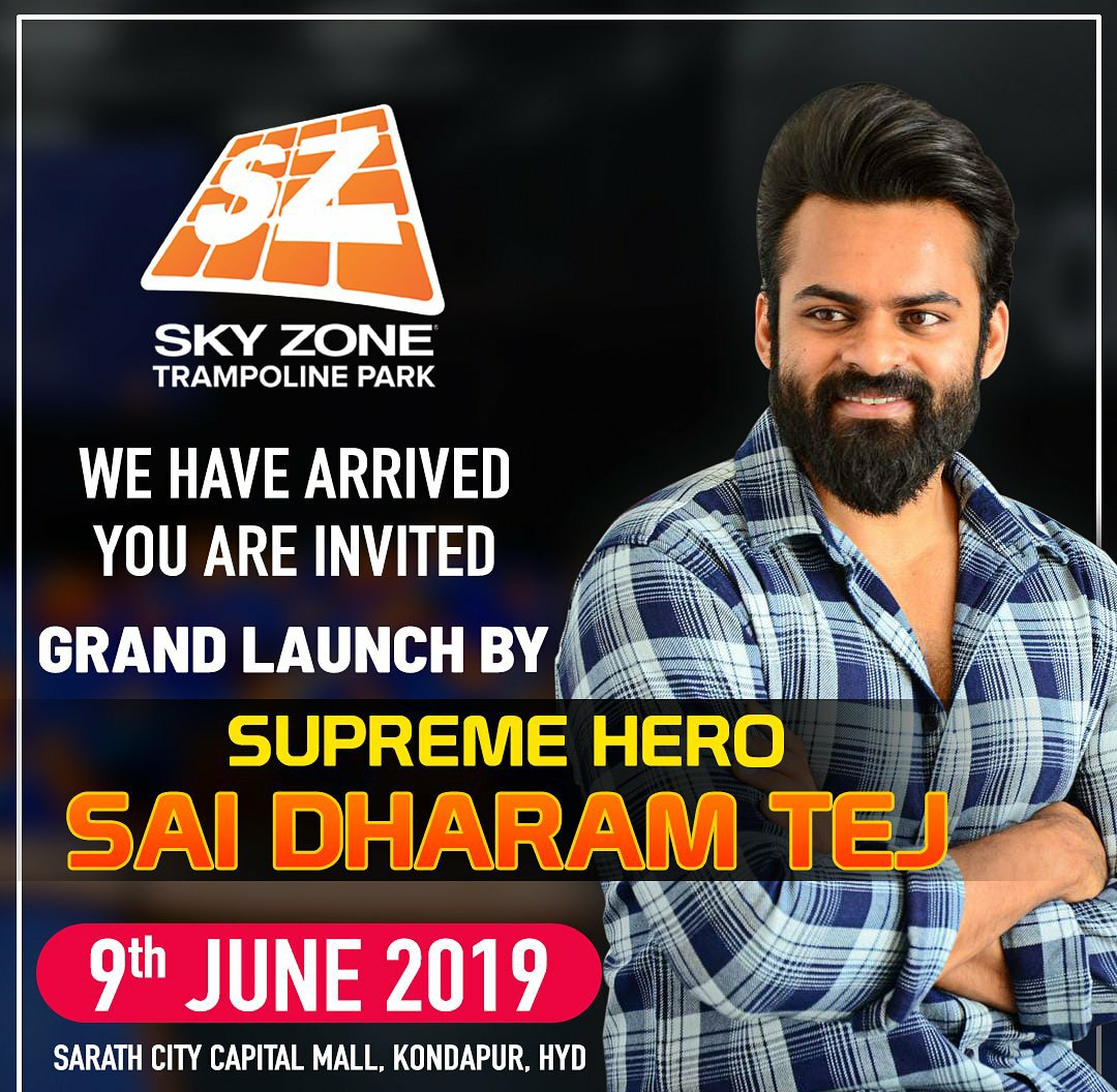 ShekarSdt's tweet photo. #SupremeHero @IamSaiDharamTej is going to inaugurate the India's first trampoline park #Skyzone @skyzone in Sarath Mall, Kondapur Hyderabad on 09.06.19 https://t.co/FPVuACxoXB https://t.co/YZ1CV7lPba