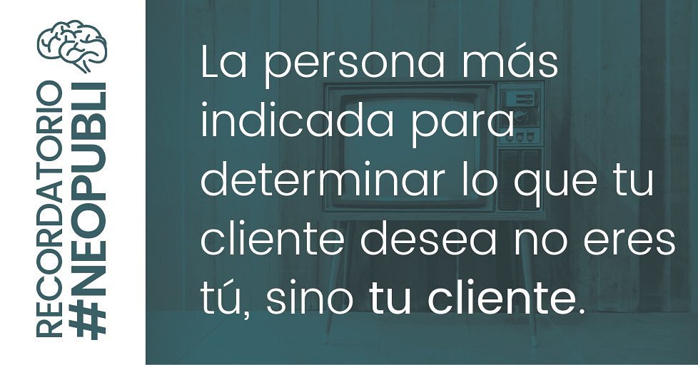 #RecordatorioNeopubli: «La persona más indicada para determinar lo que tu cliente desea no eres tú, sino tu cliente», <a href="/javierregueira/">Javier Regueira, PhD</a> en #Neopubli.

Descarga el principio y empieza a leer ahora: hexaeditores.com/empieza-neopub… 

#MarketingdeContenidos #BrandedContent  #MarketingDigital