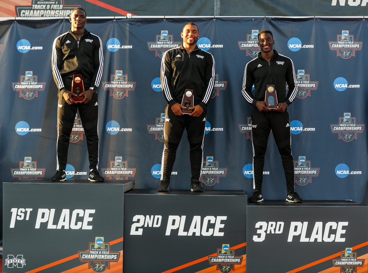 HailState's tweet photo. ICYMI | For the second time in #NCAATF Outdoor history, a single school swept the men’s javelin podium!
🥇 @A_Peters_1
🥈 @Curt_Thompson_
🥉 @TyriqHorsford
#HailState🐶 | #JavU https://t.co/zVYh8P6X1i