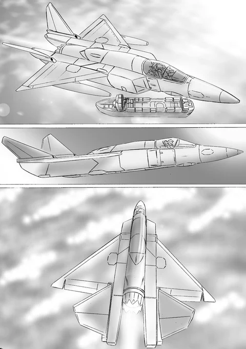Yak-141をモチーフにした単発可変戦闘機
いずれ細部を描き直したいけどいつになる事やら…

#過去絵を投下して絵を描いた気になろうキャンペーン 
#オリジナル可変戦闘機 