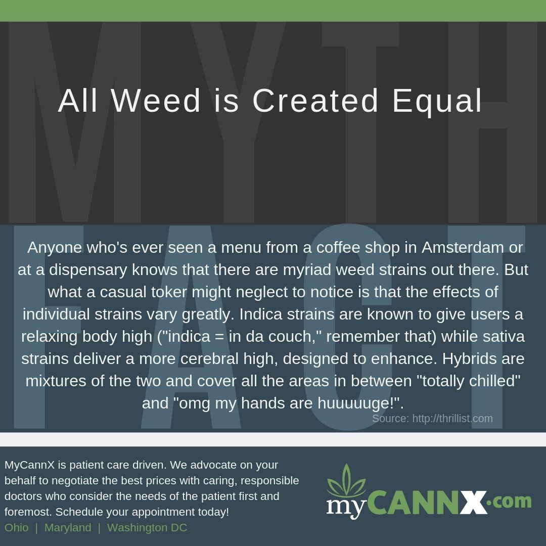 MyCannX's tweet photo. Thursday Thoughts - Today's #MYTH is that All Weed is Created Equal.... The #FACT is the effects of individual strains vary greatly.
#cannabiseducation #Thursdaythoughts #factsovermyth https://t.co/Ke7RJhMRNa